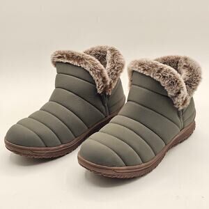 Minnetonka Womens Timpson Twin Gore Fur Lined Slip On Ankle Bootie Green 7